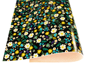 Vegetable tanned leather Russo sakura nero black flower print