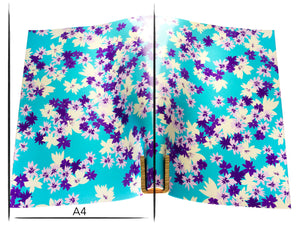 Italian leather panel Russo sakura aqua light blue flower print