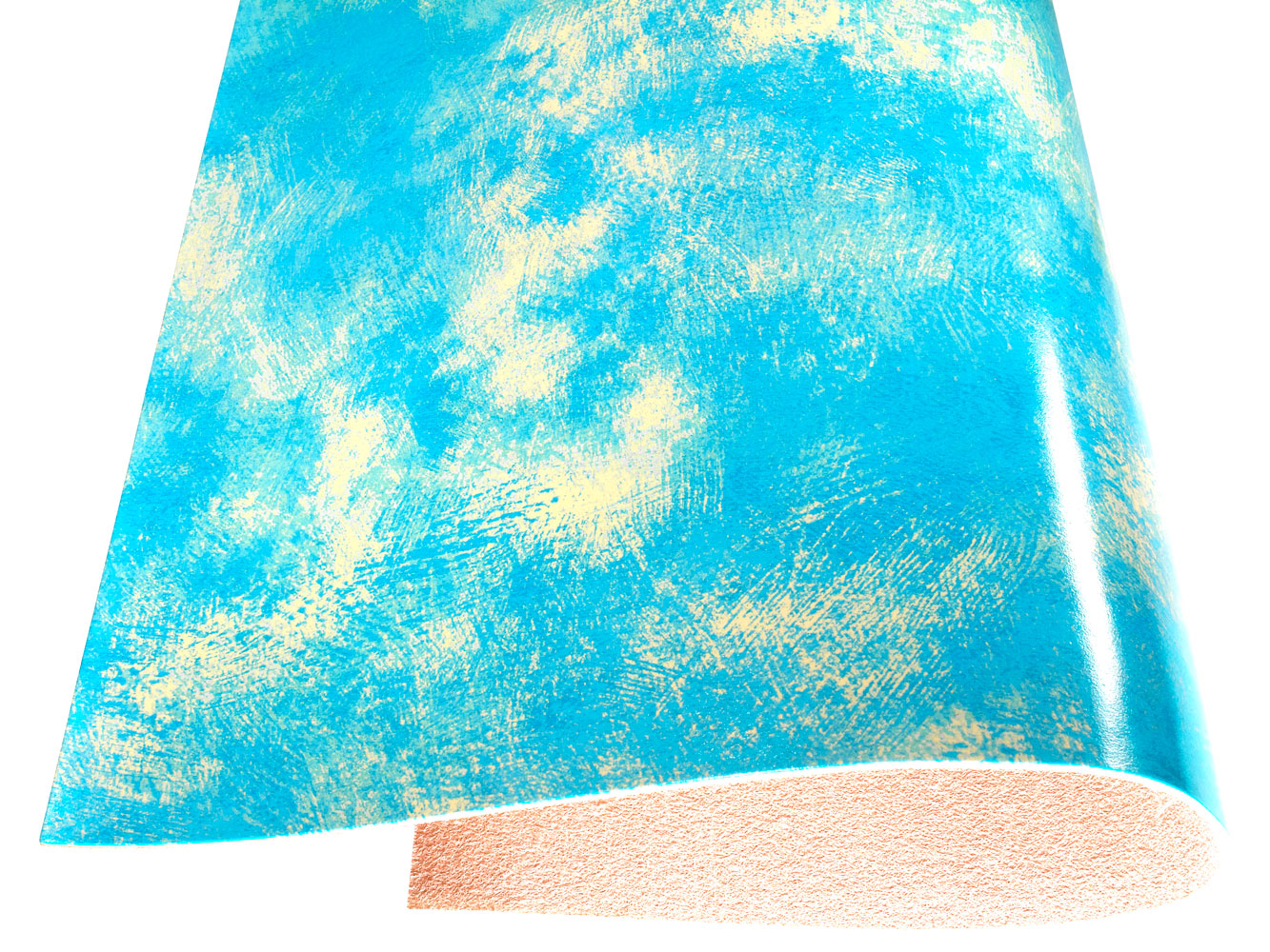 Vegetable tanned leather Russo artesano aqua light blue brush painted 