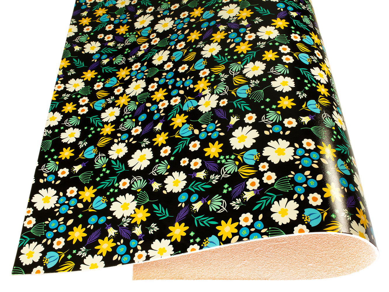 Vegetable tanned leather Russo sakura nero black flower print